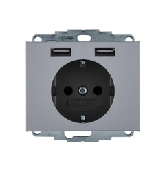Розетка с ж/к 16А/250В + 2хUSB/2.4A, алюминий-лак K.5
