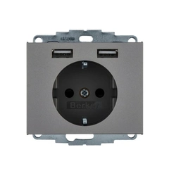 Розетка із з/к 16А/250В + 2хUSB/2.4A, нерж.сталь-лак K.5