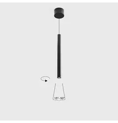 Підвісний світильник з накладною базою TUB S P 300 ZOOM, D30mm, H300mm, CREE LED 5.4W, 228-307Lm, 3000K, 15°-50°, CRI>90, блок живлення 700mA в комплекті, IP20, чорний