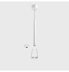 Підвісний світильник з накладною базою TUB S P 300 ZOOM, D30mm, H300mm, CREE LED 5.4W, 228-307Lm, 4000K, 15°-50°, CRI>90, блок живлення 700mA в комплекті, IP20, білий