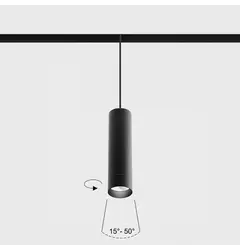 Підвісний світильник IN_LINE TUB M P 200 ZOOM, D52mm, H200mm, CREE LED 13W, 3000K, 615-1040lm, 15°-50°, CRI>90, 48V, 2-х групний, Вкл./Викл., IP20, чорний