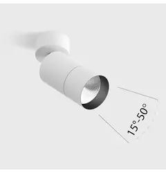 Накладний стельовий світильник, поворотний TUB M SA 90, ZOOM, TUB M SA ZOOM,  D52мм, H140мм, CREE LED 9W, 250mA, 3000K, 615-1040lm, 15°-50°, CRI>90, 220V-240V, IP20, білий