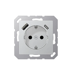 Розетка SCHUKO USB тип AC, JUNG A1520-15CAAL, цвет алюминий