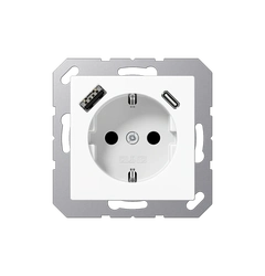 Розетка SCHUKO USB тип AC, JUNG A1520-15CAWW, цвет белый