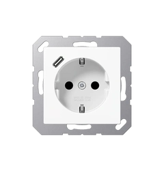 Розетка SCHUKO USB тип C, JUNG A1520-18CWW, цвет белый