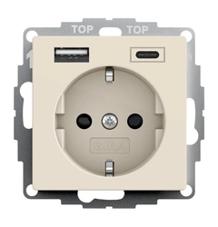 Розетка із захистом та USB Тип A/C, System 55 Gira 245901 кремовий