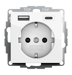 Розетка с защитой и USB Тип A/C, System 55 Gira 245903 белый глянцевый