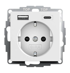 Розетка с защитой и USB Тип A/C, System 55 Gira 245927 белый матовый