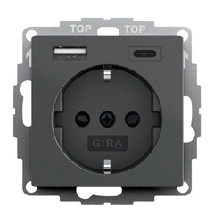 Розетка із захистом та USB Тип A/C, System 55 Gira 245928 антрацит