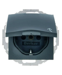Розетка електрична з кришкою Berker для колекцій S.1/B.3/B.7 GLAS, колір «антрацит, матовий», 47441606