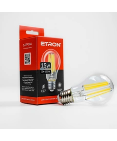 LED лампа ETRON Filament 1-EFP-104 A60 15W 4200K E27 прозрачная