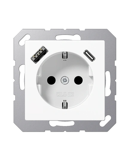 Розетка SCHUKO USB тип AC, JUNG A1520-15CAWW, колір білий