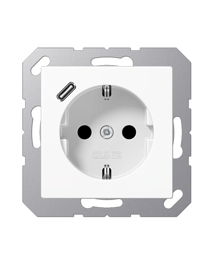 Розетка SCHUKO USB тип C, JUNG A1520-18CWW, цвет белый