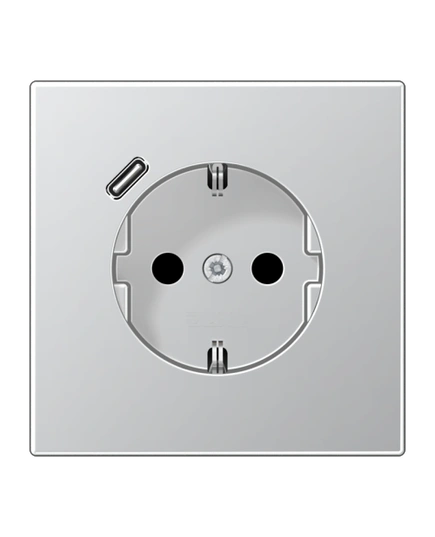 Розетка с ж/к с защитными шторками и USB тип С (быстрая зарядка) JUNG AL1520-18 C алюминий