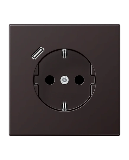 Розетка із з/к із захисними шторками та USB тип С (швидка зарядка) JUNG AL 1520-18 CD Dark