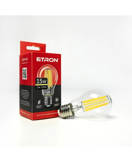 LED лампа ETRON Filament 1-EFP-103 A60 15W 3000K E27 прозрачная