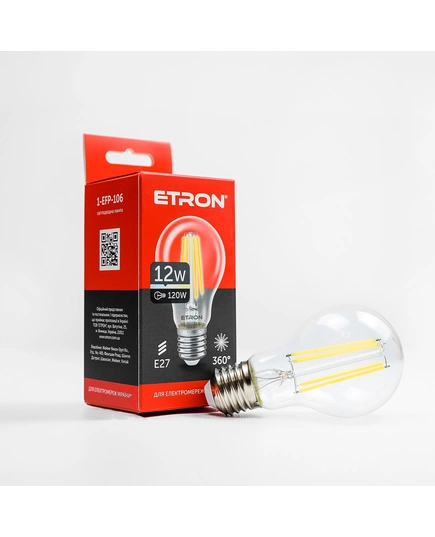 LED лампа ETRON Filament 1-EFP-106 A60 12W 4200K E27 прозрачная