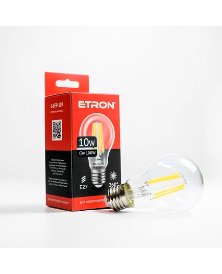 LED лампа ETRON Filament 1-EFP-107 A60 10W 3000K E27 прозрачная