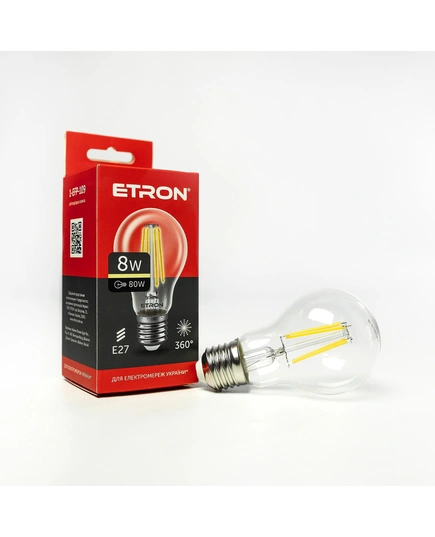 LED лампа ETRON Filament 1-EFP-109 A60 8W 3000K E27 прозрачная