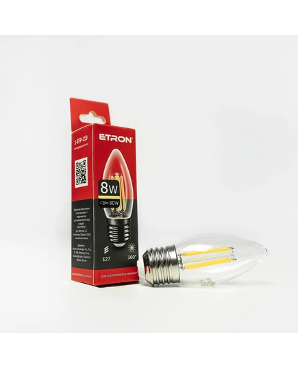 LED лампа ETRON Filament 1-EFP-119 С37 E27 8W 3000K прозрачная