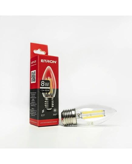 LED лампа ETRON Filament 1-EFP-120 С37 E27 8W 4200K прозрачная