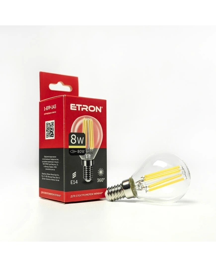 LED лампа ETRON Filament 1-EFP-143 G45 E14 8W 3000K прозрачная