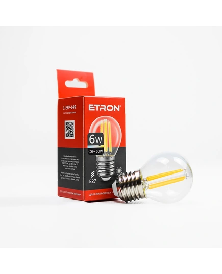 LED лампа ETRON Filament 1-EFP-149 G45 E27 6W 3000K прозрачная