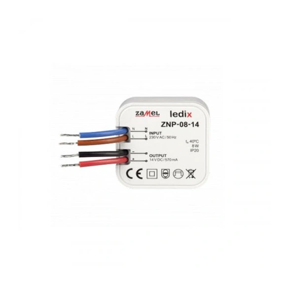 Блок питания Ledix ZNP-08-14 скрытого монтажа (в подрозетник) 14V DC/8W
