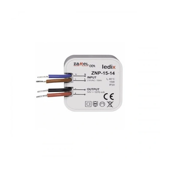 Блок живлення Ledix ZNP-15-14 прихованого монтажу (підрозетник) 14V DC/15W