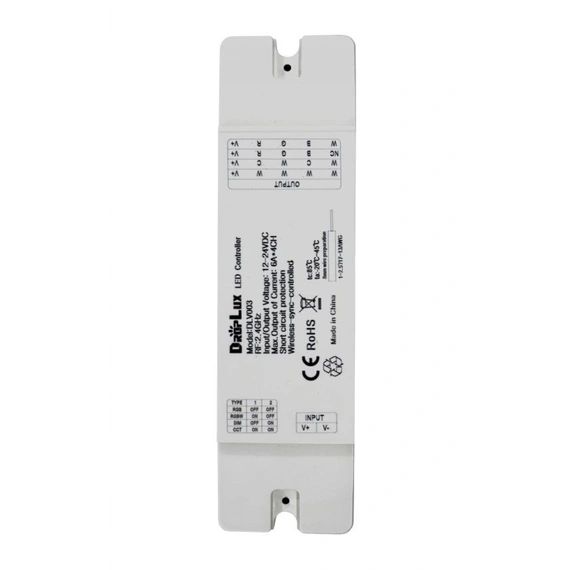 Контролер RF 2.4GHz 4в1 DIM/CCT/RGB/RGBW/RGB+W, 12-24V DC, 4*6A, 4*72-144W, RF 2.4GHz KLOODI KD-DLV003
