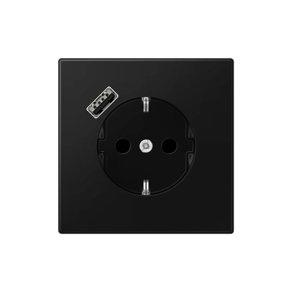 Розетка с ж/к USB-портом типа A, JUNG LS1520-18ASWM черный графит матовый