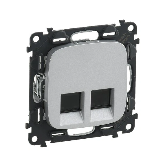 Розетка комп'ютерна підвійна RJ45 UTP 6 cat., Valena Allure, колір алюміній