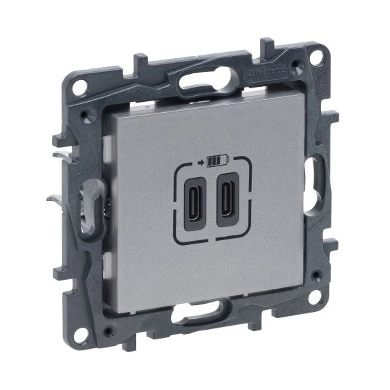 Розетка USB Тип С+C 15 Вт 5 В Legrand NILOE STEP 863339 алюминий цвет