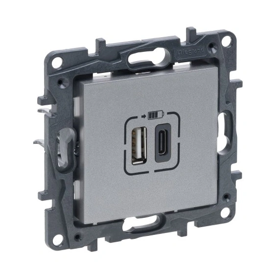 Розетка USB Тип А+C 12Вт+15Вт 5 В Legrand NILOE STEP 863340 колір алюміній