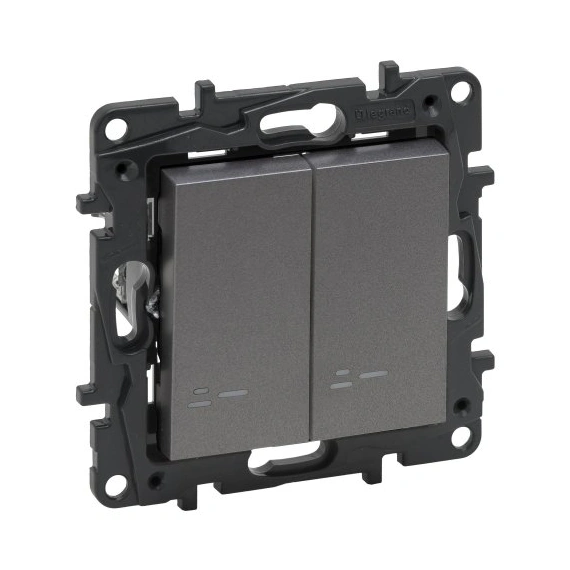 Переключатель 2-кл с подсветкой 10А клеммы Legrand NILOE STEP 863418 цвет cталь