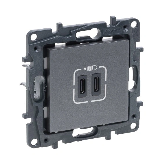 Розетка USB Тип С+C 15 Вт 5 В Legrand NILOE STEP 863439 цвет cталь