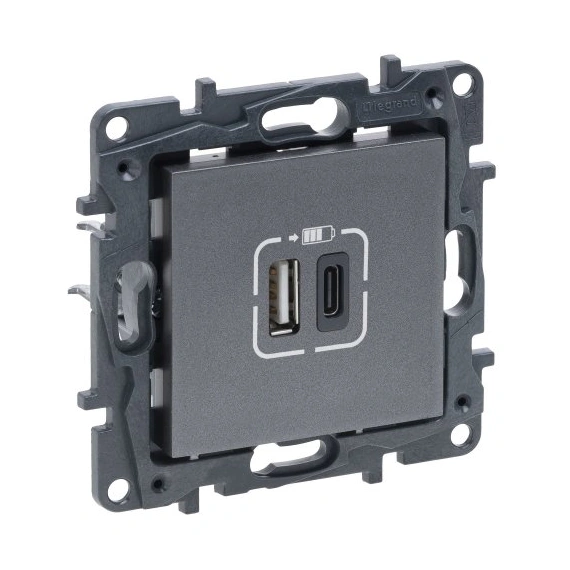 Розетка USB Тип А+C 12Вт+15Вт 5 В Legrand NILOE STEP 863440 цвет cталь