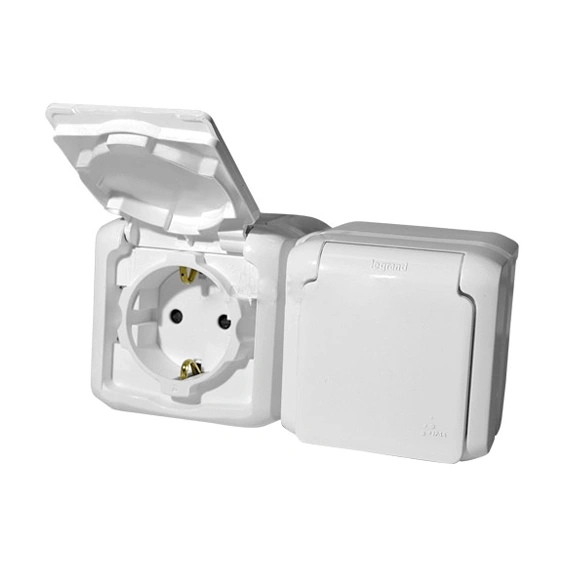 Розетка с заземлением, двойная IP44 Forix™ 782374, цвет белый