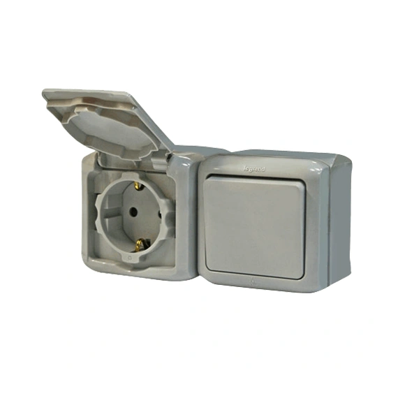 Вимикач 1-кл + Розетка із заземленням IP44 Forix™ 782391, колір сірий