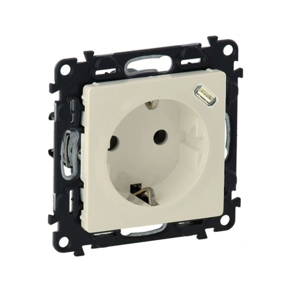 Розетка комбінована 2К+З 16А 250V~ + USB Type C 1.5А 5V Legrand Valena Life 753235 колір слонова кістка