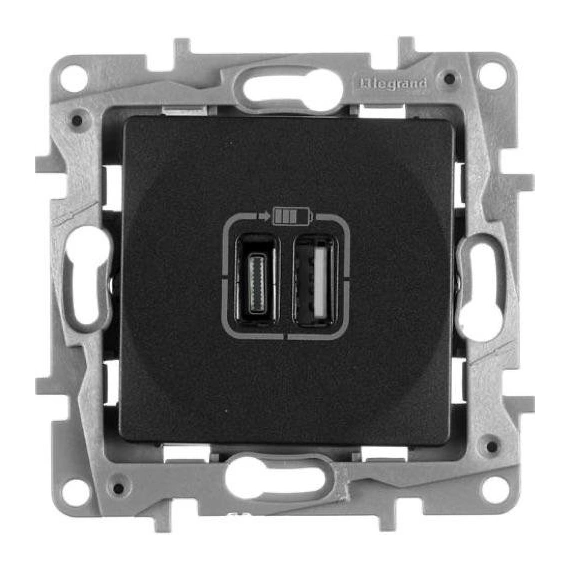 Розетка з двома USB-роз'ємами тип A+ тип C 240V/5V 3000мА Legrand Etika 672636, колір антрацит