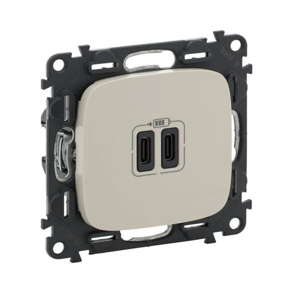 Розетка з двома USB-роз'ємами тип C + тип C 240V/5V 3000мА Legrand Valena Allure 755346, колір слонова кістка