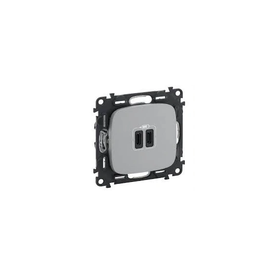 Розетка з двома USB-роз'ємами тип C+ тип C 240V/5V 3000мА Legrand Valena Allure 755347, колір алюміній