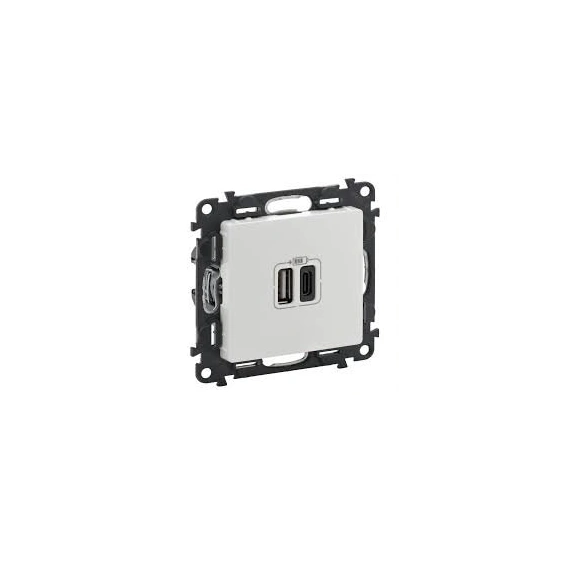 Розетка с двумя разъемами USB тип A+ тип C 240V/5V 3000мА Legrand Valena Life 753106, цвет белый