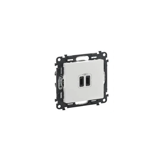 Розетка із двома USB-роз'ємами тип C+ тип C 240V/5V 3000мА Legrand Valena Life 753107, колір білий