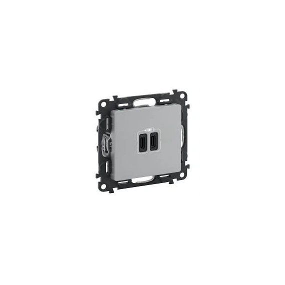 Розетка із двома USB-роз'ємами тип C+ тип C 240V/5V 3000мА Legrand Valena Life 753307, колір алюміній