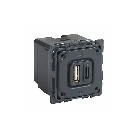 Розетка із двома USB-роз'ємами тип A+ тип C 240V/5V 3000мА Legrand Celiane 67465