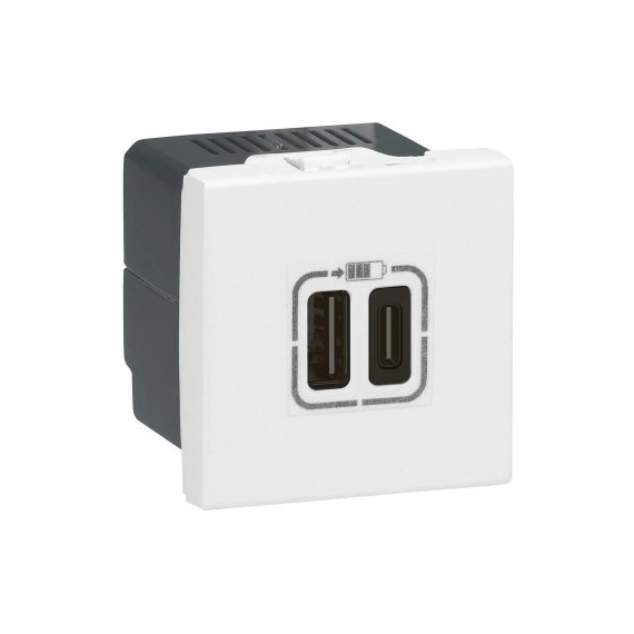 Розетка USB-C+USB-A 3,0A 15Вт 2 модулі MOSAIC 77592 колір білий