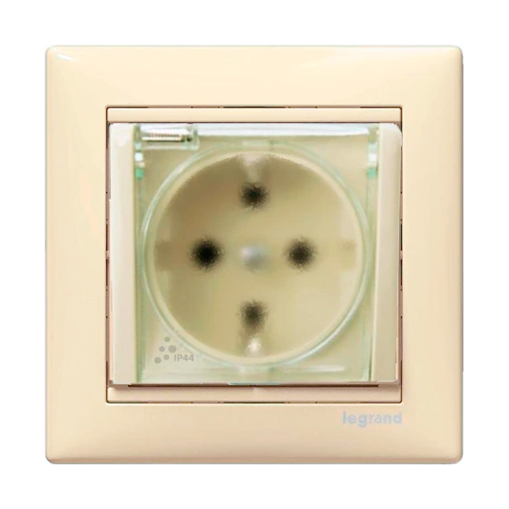 Розетка с заземляющим контактом и крышкой IP44 Legrand Valena 774120, цвет слоновая кость