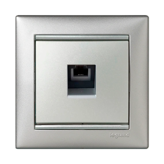 Телефонная розетка 1 выход RJ11 Legrand Valena 770138, цвет алюминий